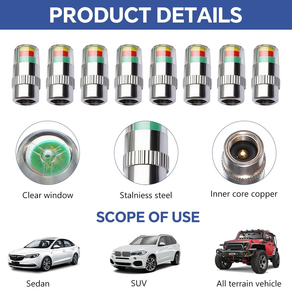 4 pcs Car Tire Pressure Monitor Valve Stem Caps Sensor Indicator
