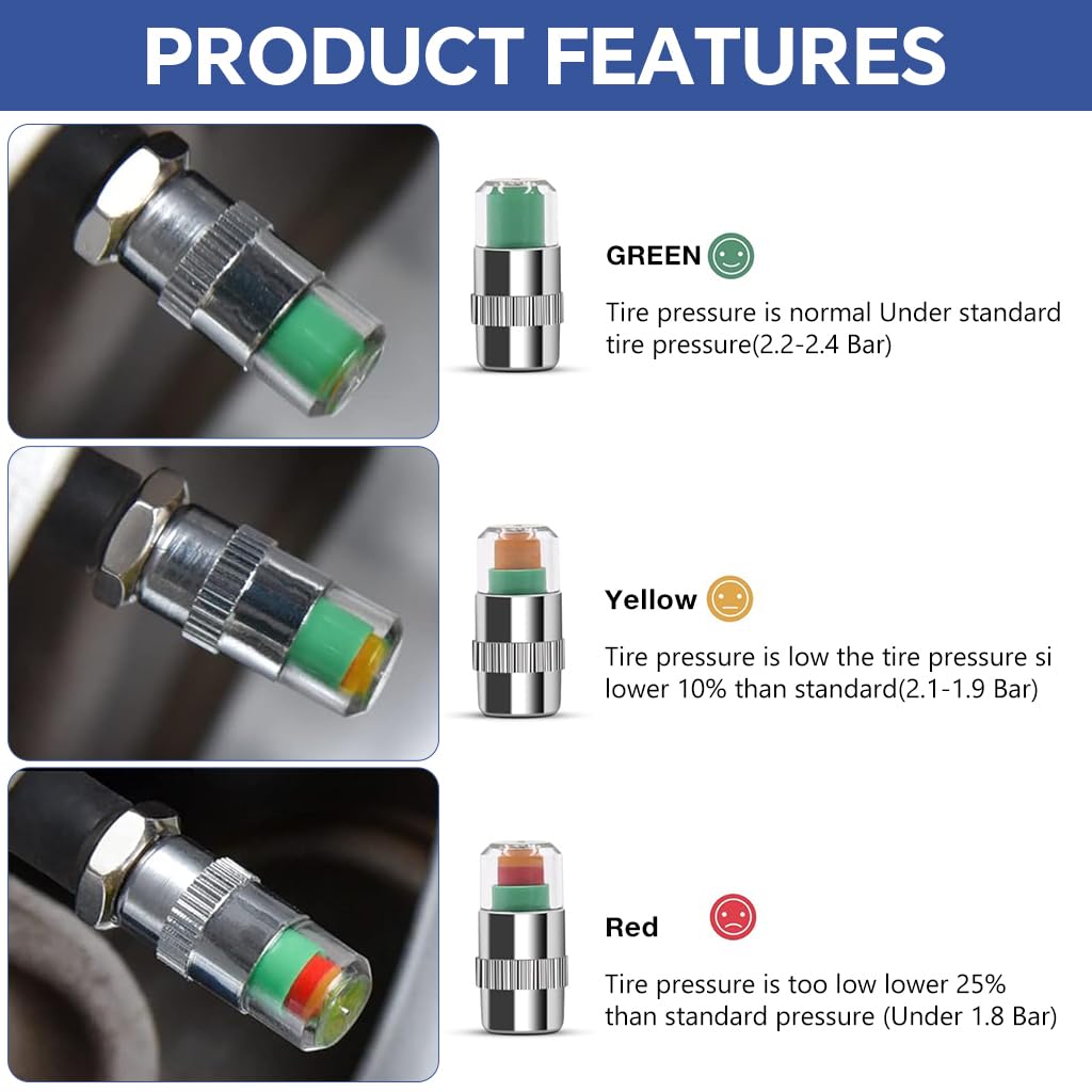 4 pcs Car Tire Pressure Monitor Valve Stem Caps Sensor Indicator