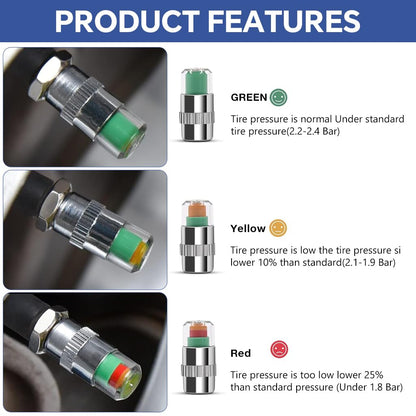4 pcs Car Tire Pressure Monitor Valve Stem Caps Sensor Indicator