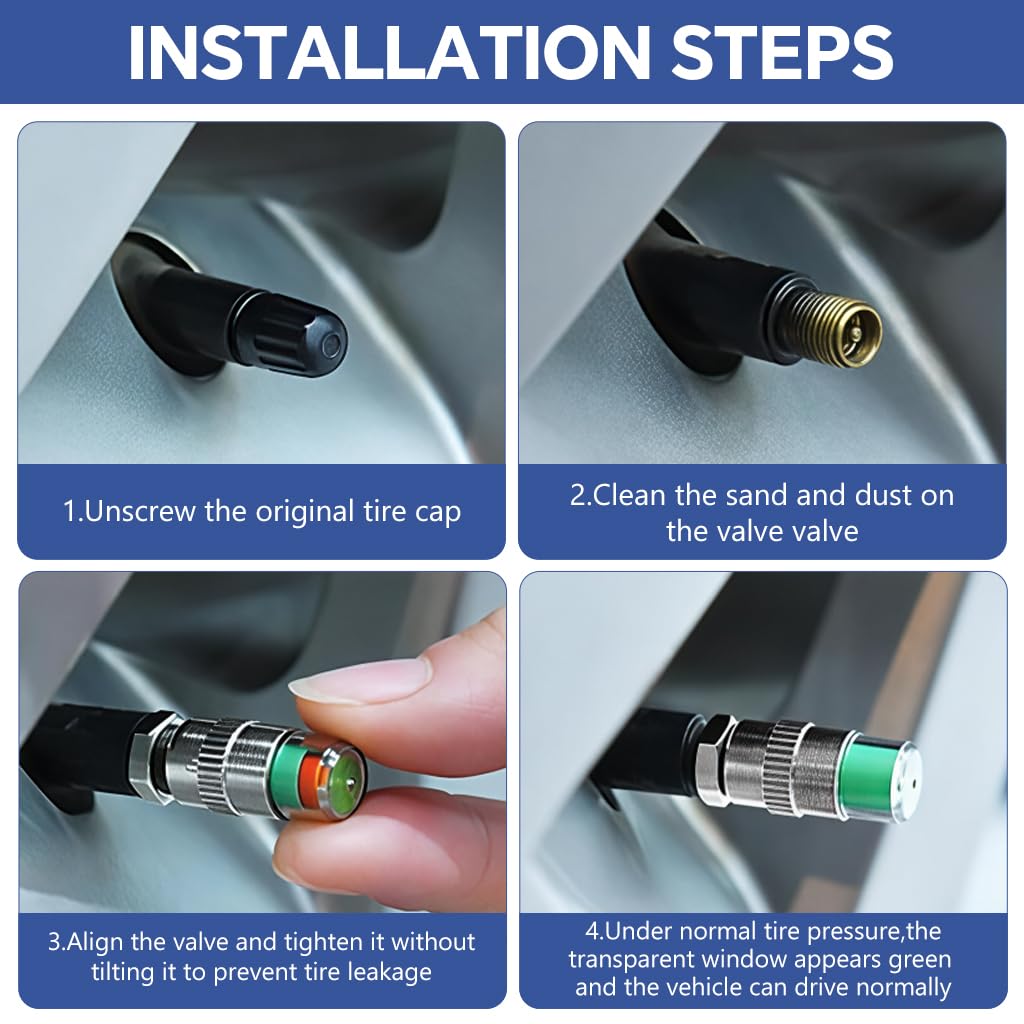 4 pcs Car Tire Pressure Monitor Valve Stem Caps Sensor Indicator
